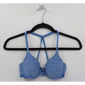 Victoria's Secret Bra Women's 32B Blue Stripes Uplift Semi Demi Racerback-READ